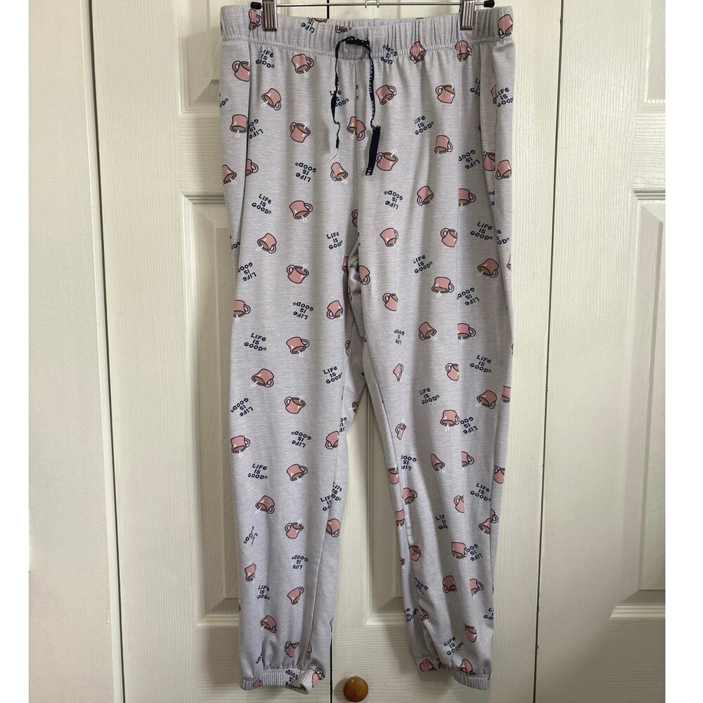 Life is Good Gray Coffee Cup Jogger Style Soft Pajama Pants Size Large